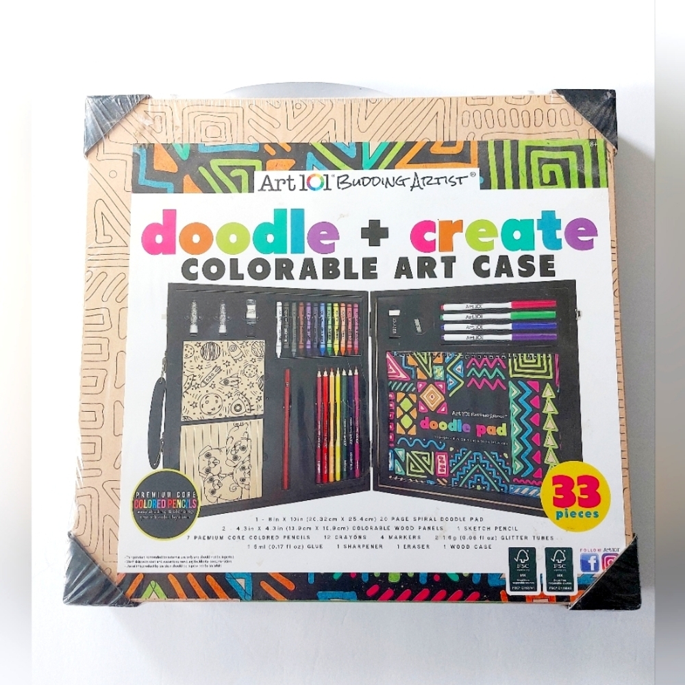 Art 101 Budding Artist‎ Doodle and Create Colorable Multifunctional Wood Art Set